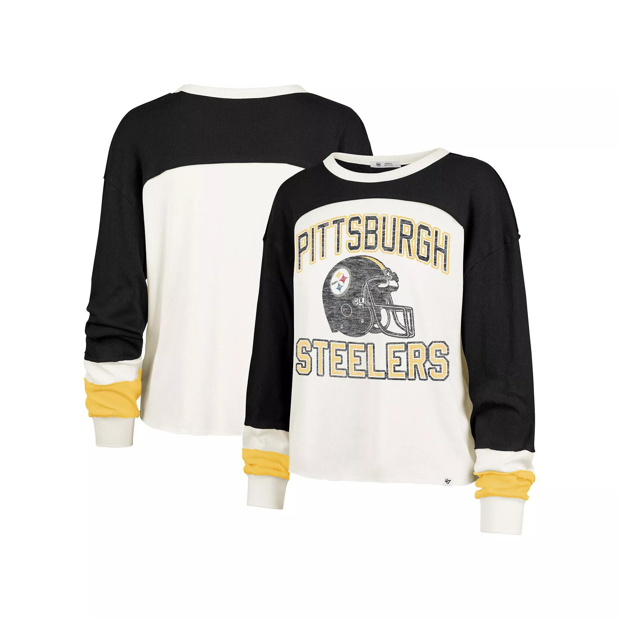 Women's '47 Cream Green Bay Packers Double Header Curve Toni Long Sleeve T-Shirt, Size: 2XL, Beige Product Image