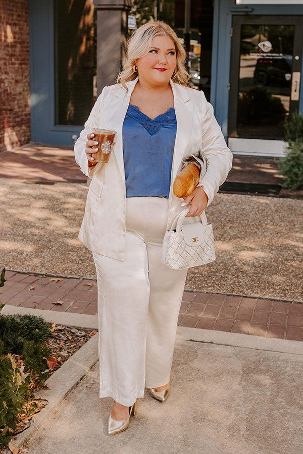 Pouring Merlot Satin High Waist Pants In Cream Curves Product Image