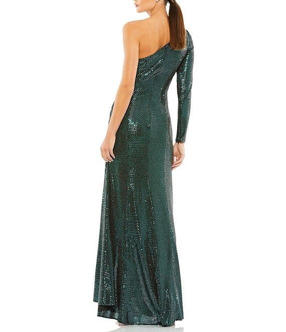 Mac Duggal Sequin One Shoulder Neck One Sleeve Ruched Gown Product Image