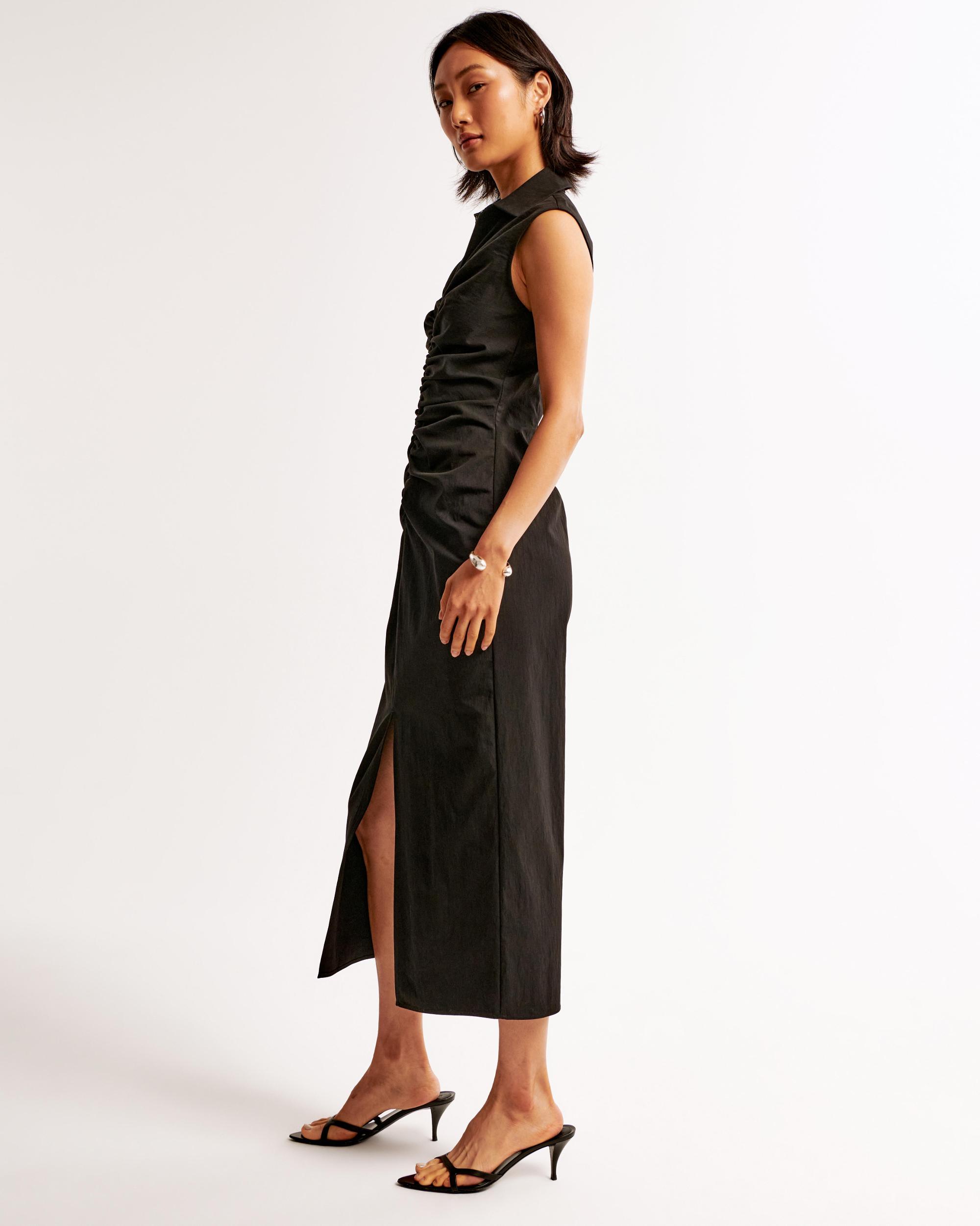 Collared Zip-Up Midi Dress Product Image