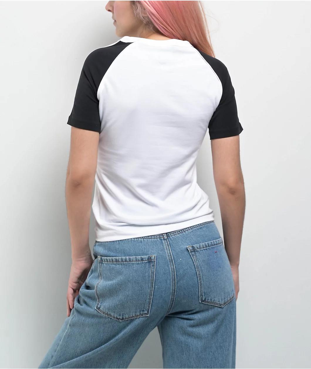 adidas Adicolor 3 Stripe White & Black Slim Raglan T-Shirt Product Image