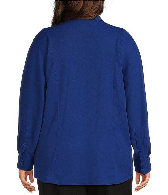 Investments Plus Size Dolman Long Sleeve Button Front Point Collar Blouse Product Image