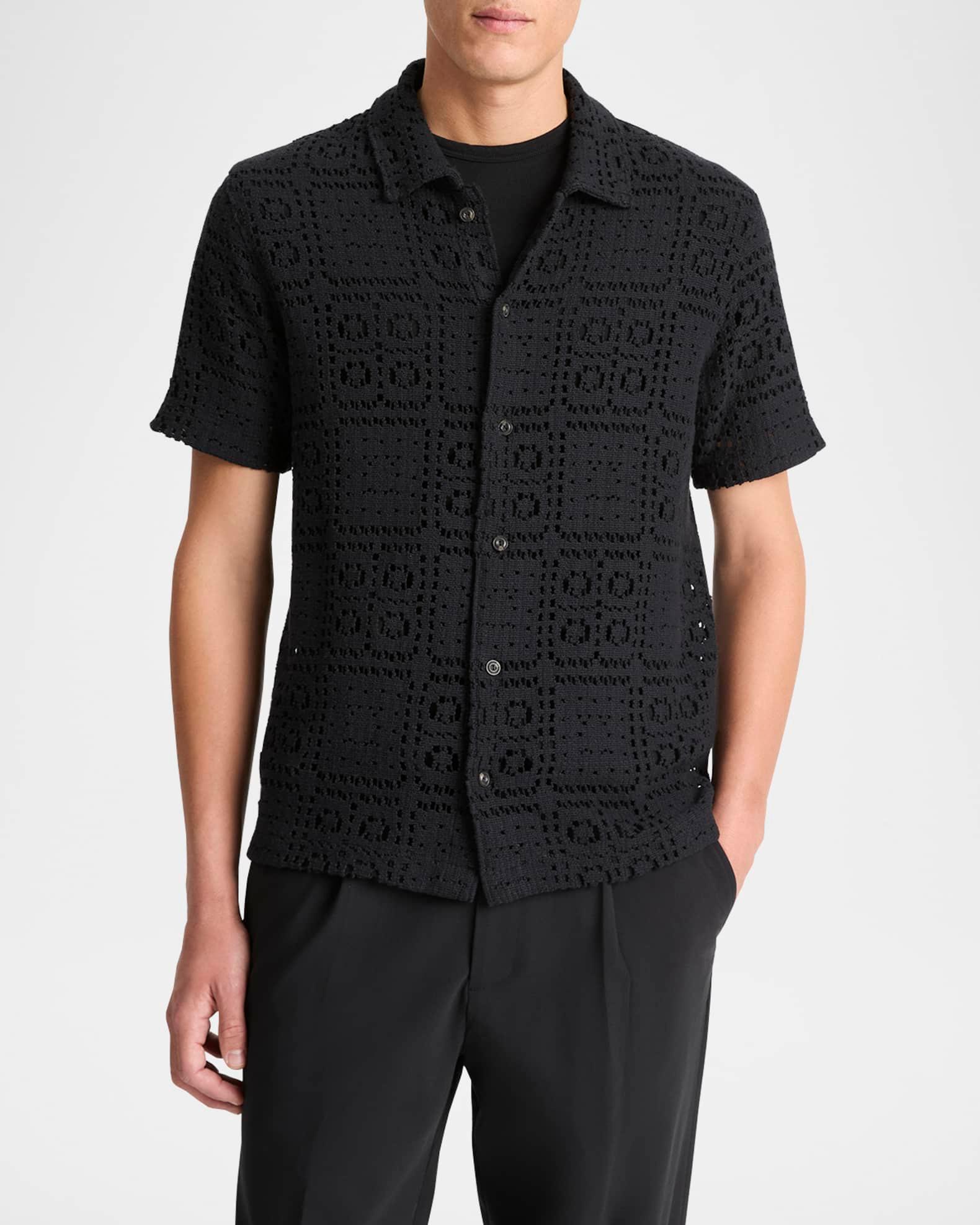 Men's Crochet Button-Down Shirt Product Image