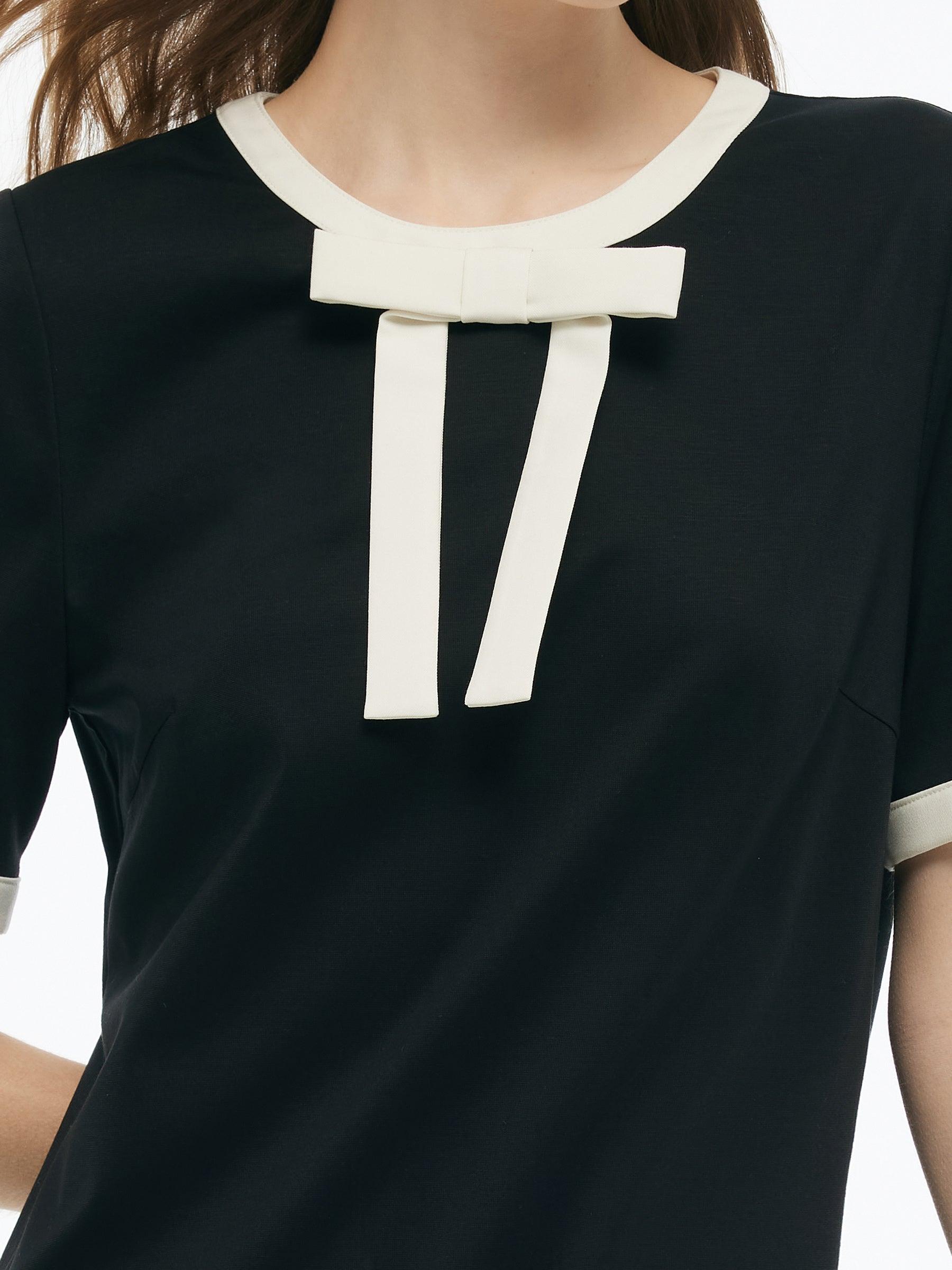 Tencel Blend Contrast Trim Women Knit Mini Dress Product Image