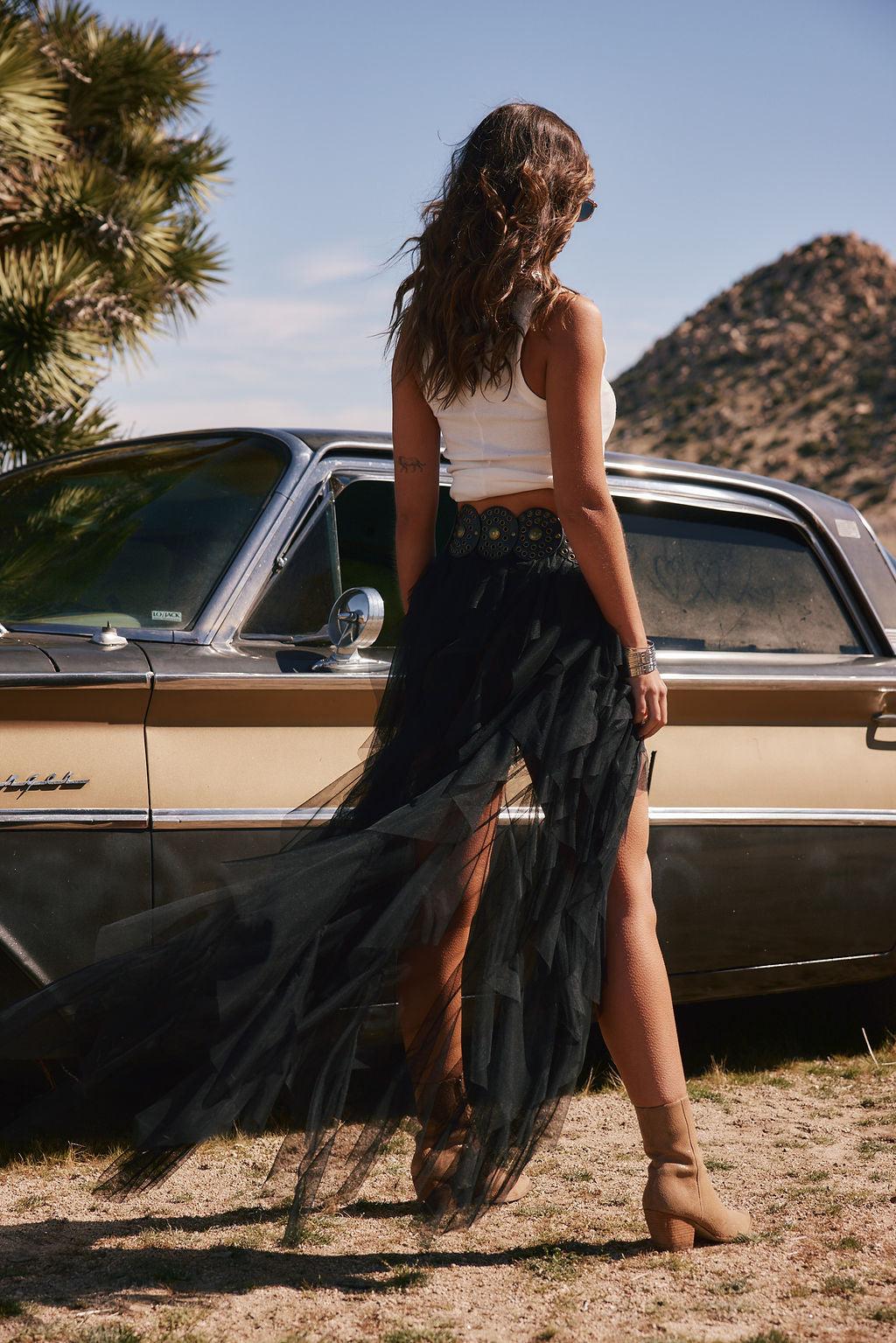 Rosalie Rock Black Tulle Maxi Skirt Product Image