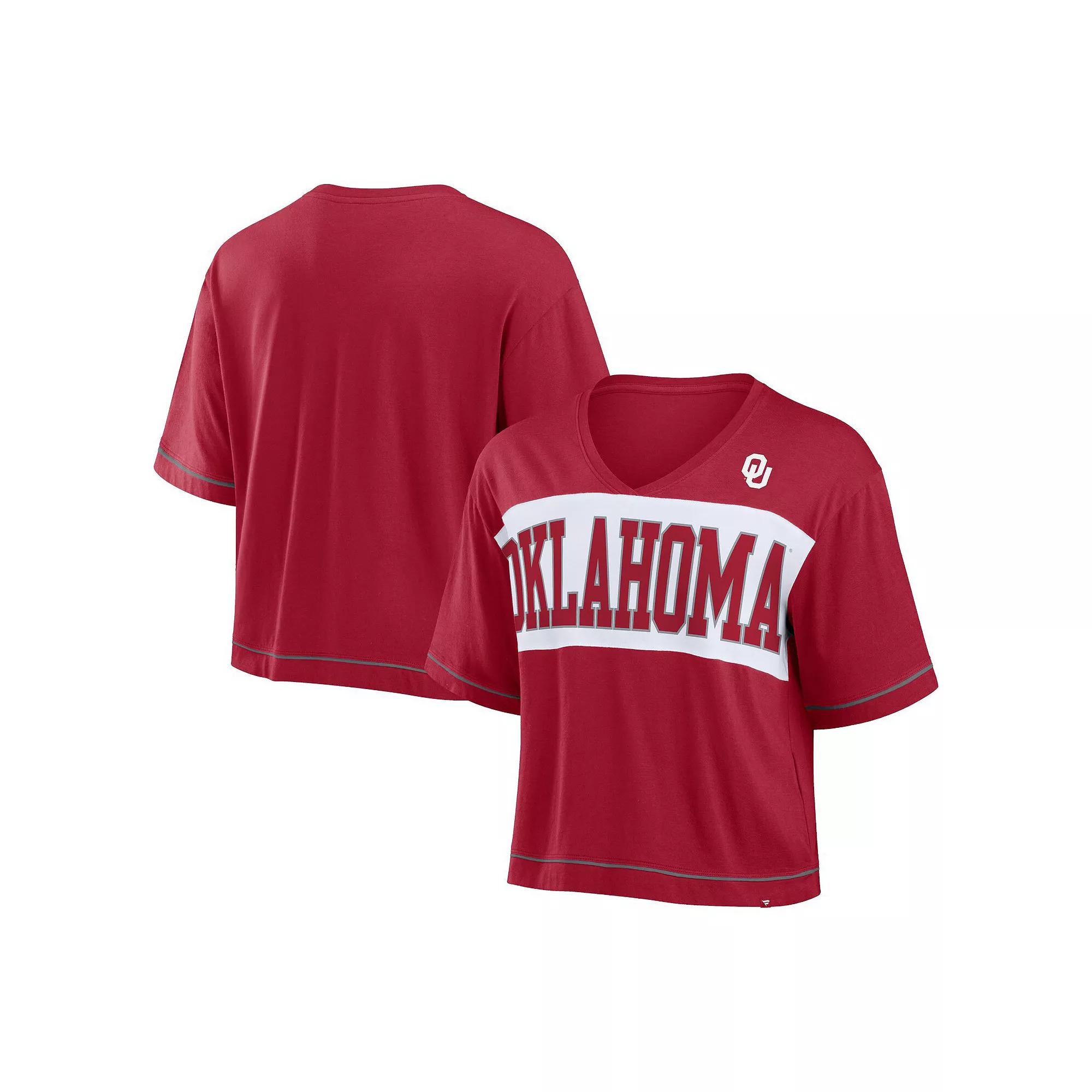 Women's Fanatics Crimson Oklahoma Sooners Home Team Bold Fashion Modest V-Neck Cropped T-Shirt, Size: Medium, Red Product Image