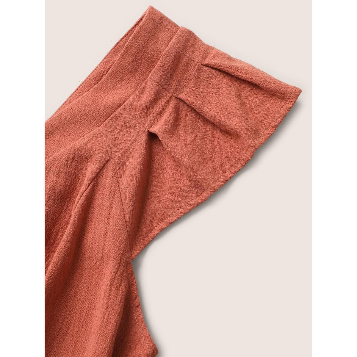 Plus Size Solid Flounce Sleeve Plicated Detail A Line Dress Rust Women Resort Non V-neck Cap Sleeve Curvy BloomChic 26/4X Product Image