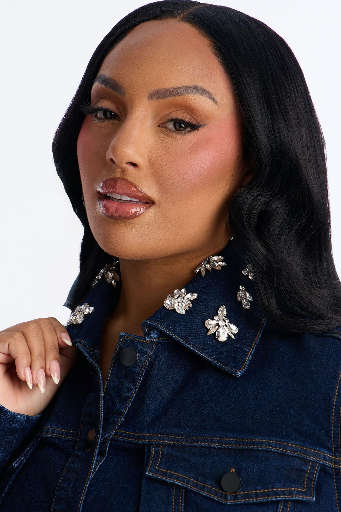 Fame And Fortune Embellished Denim Jacket - Dark Wash Female Product Image