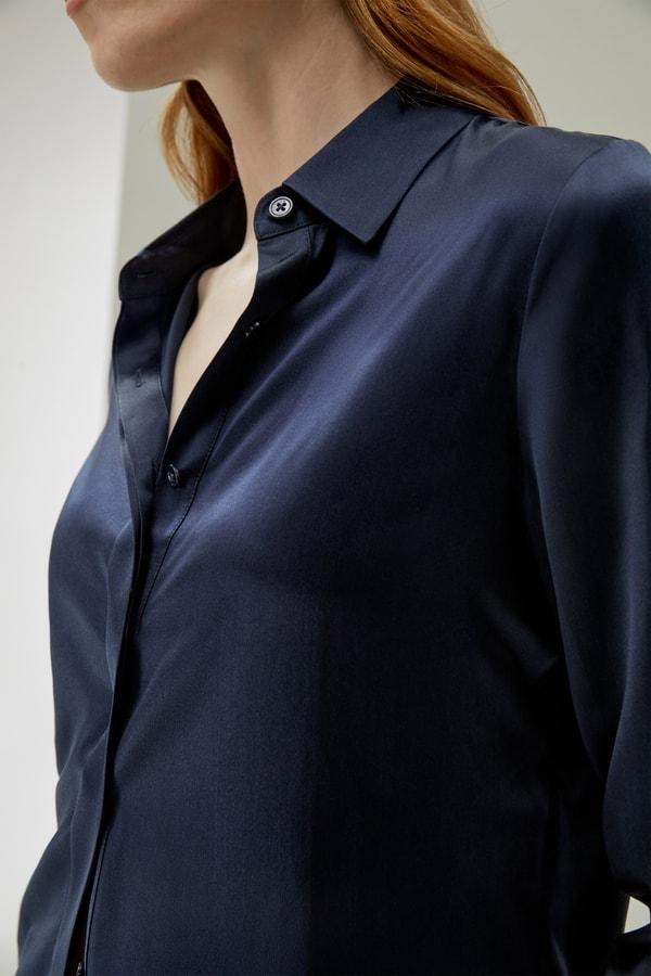 LILYSILK Silk Shirt Women - Dark Gray Mulberry Silk - Non-Toxic Dyes Concealed Mother-Of-Pearl Buttons Blouse Petite M Product Image