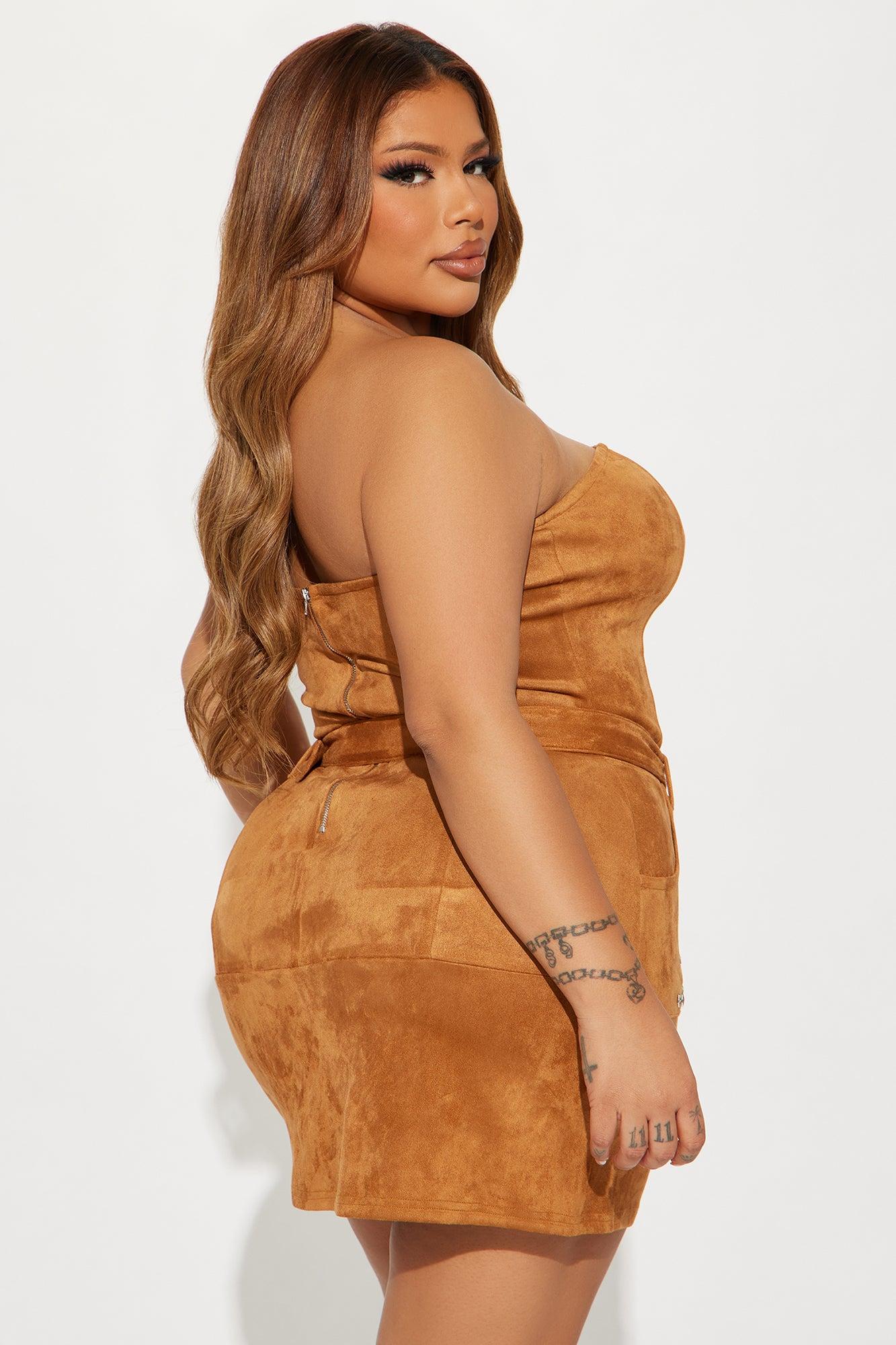 Out West Faux Suede Micro Mini Dress - Camel Product Image