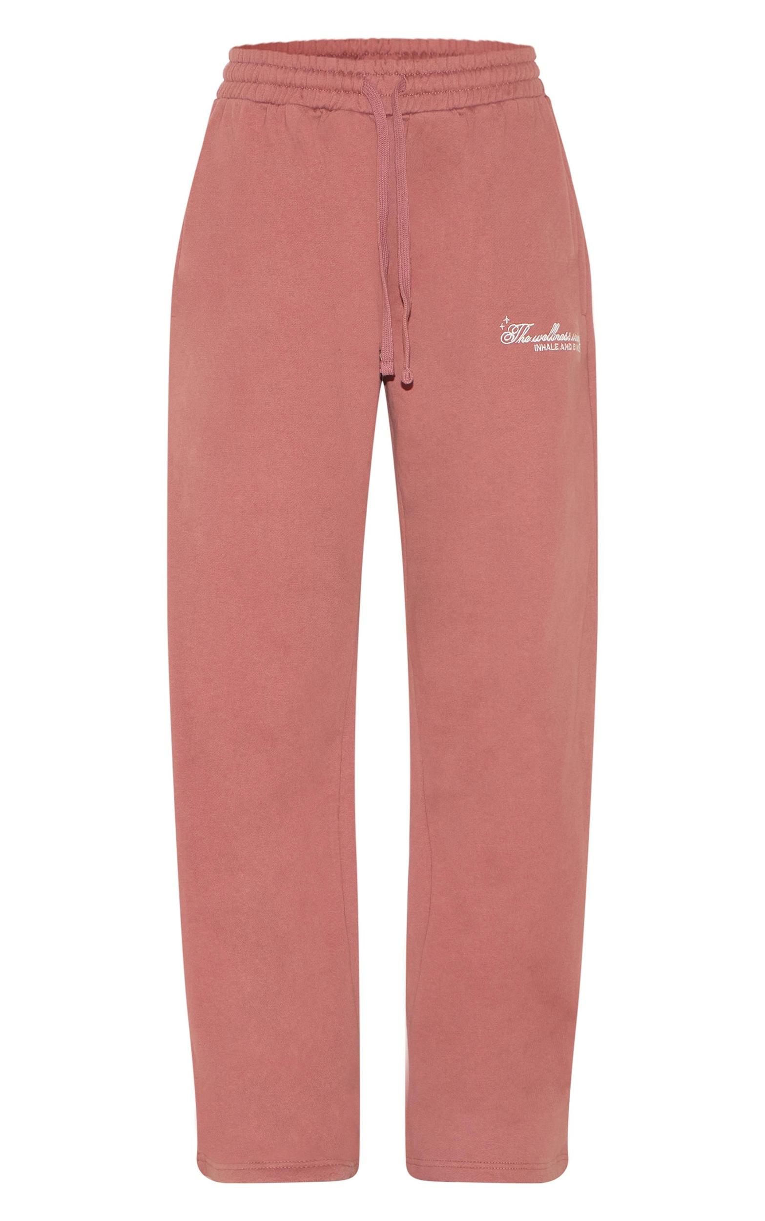 Mauve Healthy Body & Mind Premium Embroidered Oversized Wide Leg Sweatpants Product Image