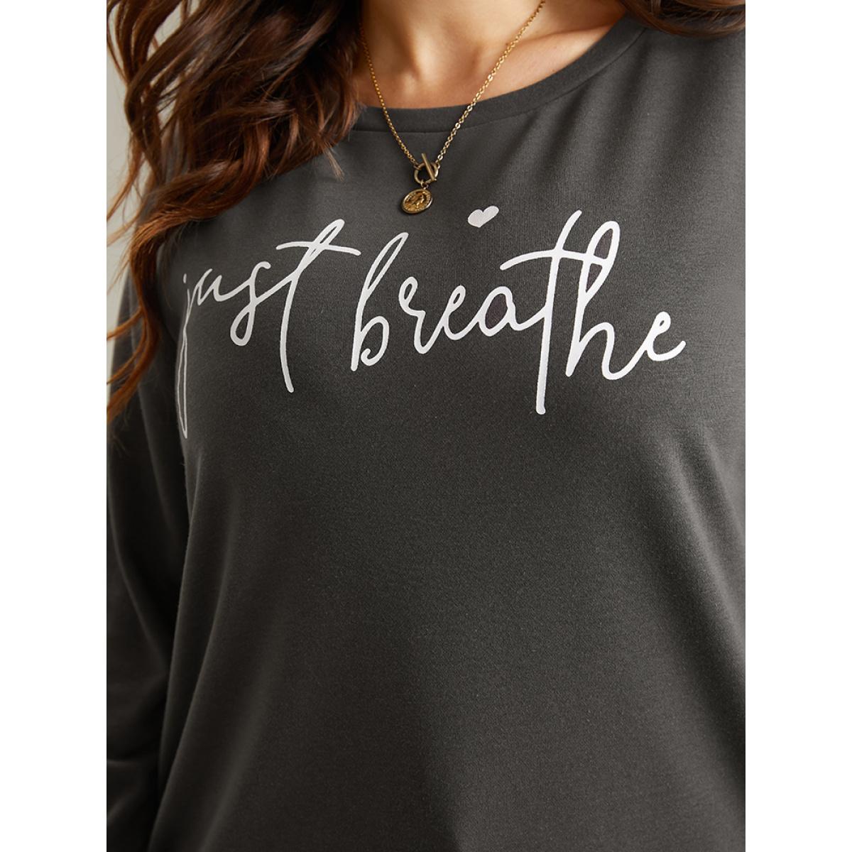 Plus Size Slogan Print Round Neck Knit Sweatshirt Women DimGray Casual Printed Dailywear Sweatshirts BloomChic 10/M Product Image