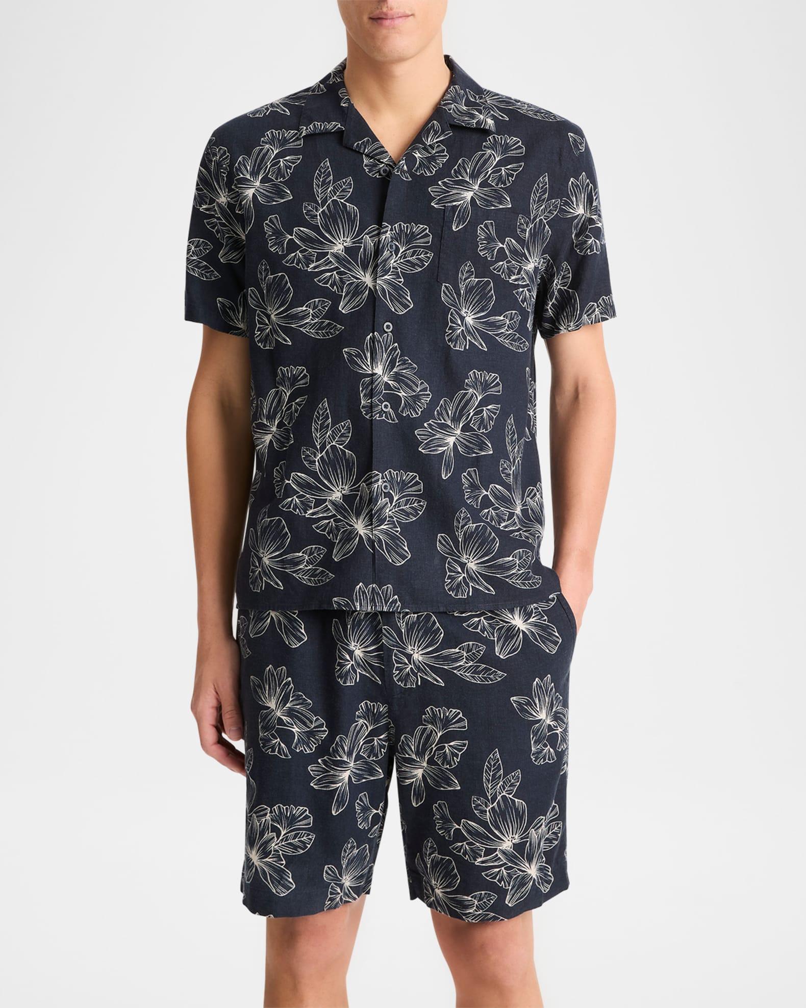 Men's Floral Linen-Blend Cabana Shirt Product Image