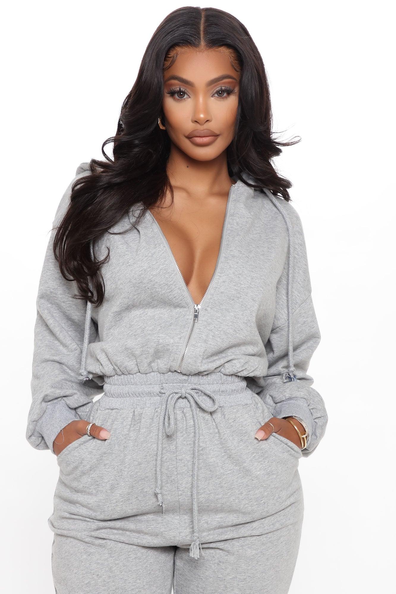 Stella Cinched Waist Sweat Jumpsuit - Heather Grey Product Image