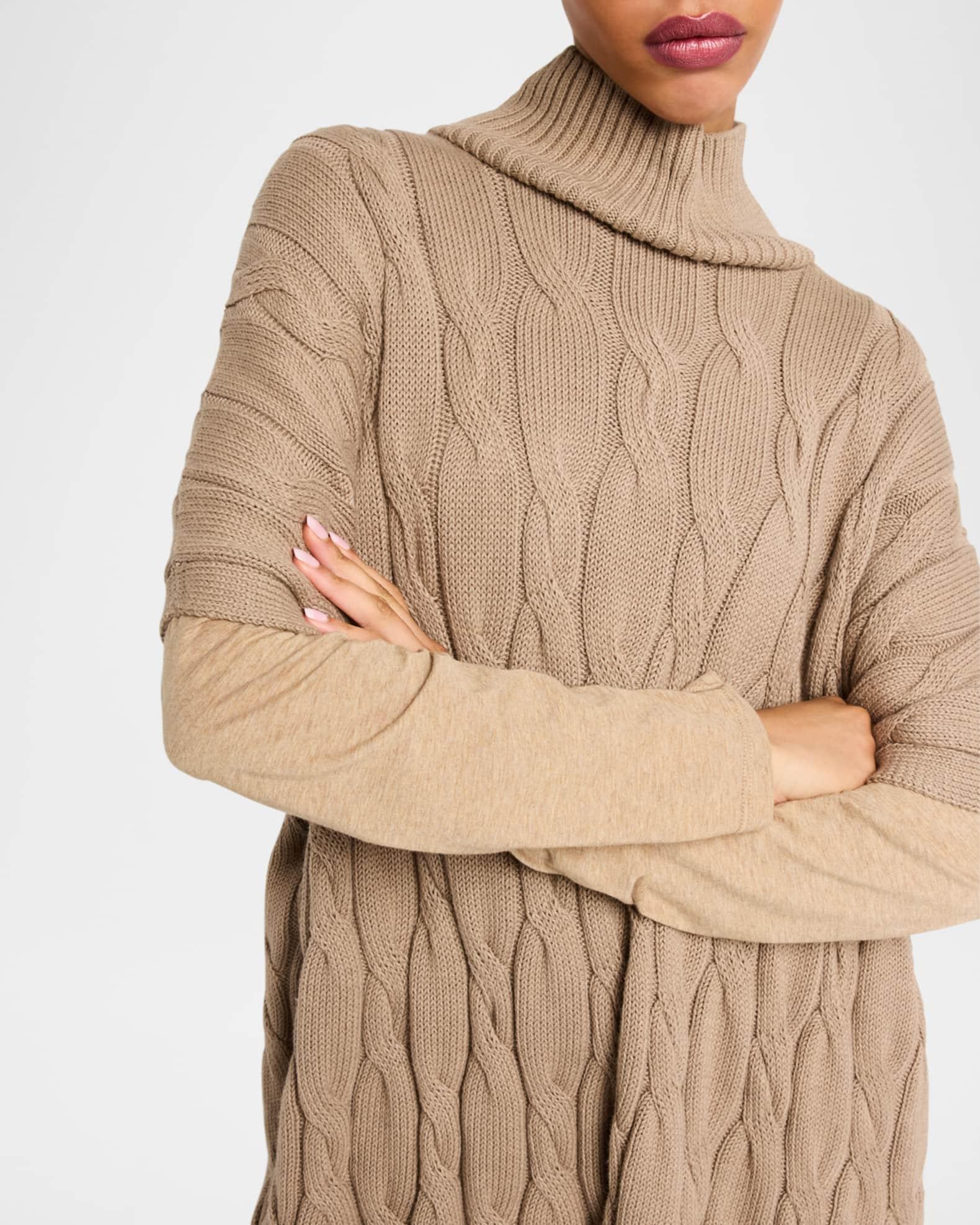 Cable-Knit Turtleneck Poncho Product Image