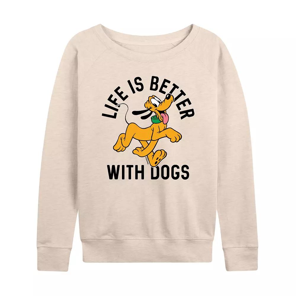 Disney's Pluto Women's Life Is Better With Dogs French Terry Long Sleeve Tee, Girl's,  Product Image