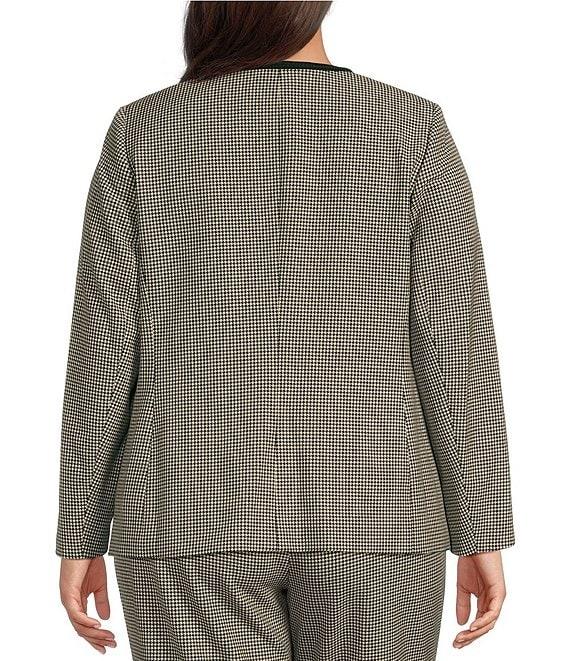 Anne Klein Plus Size Houndstooth Novelty Trim Open Front Collarless Jacket Product Image
