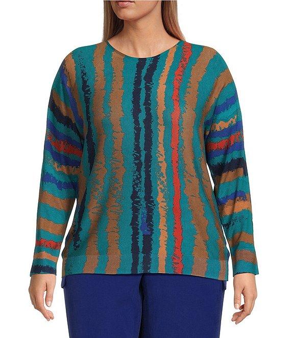 Investments Plus Sketchy Stripe Long Sleeve Boat Neck Pullover Sweater Product Image