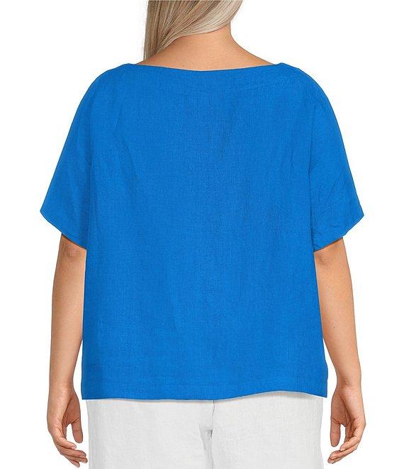 Bryn Walker Plus Orla Light Linen Round Neck Short Sleeve Shirt Product Image