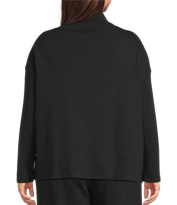 Eileen Fisher Plus Size Organic Cotton Blend Coordinating Waffle Doubleknit High Funnel Neck Long Sleeve Box Top Product Image