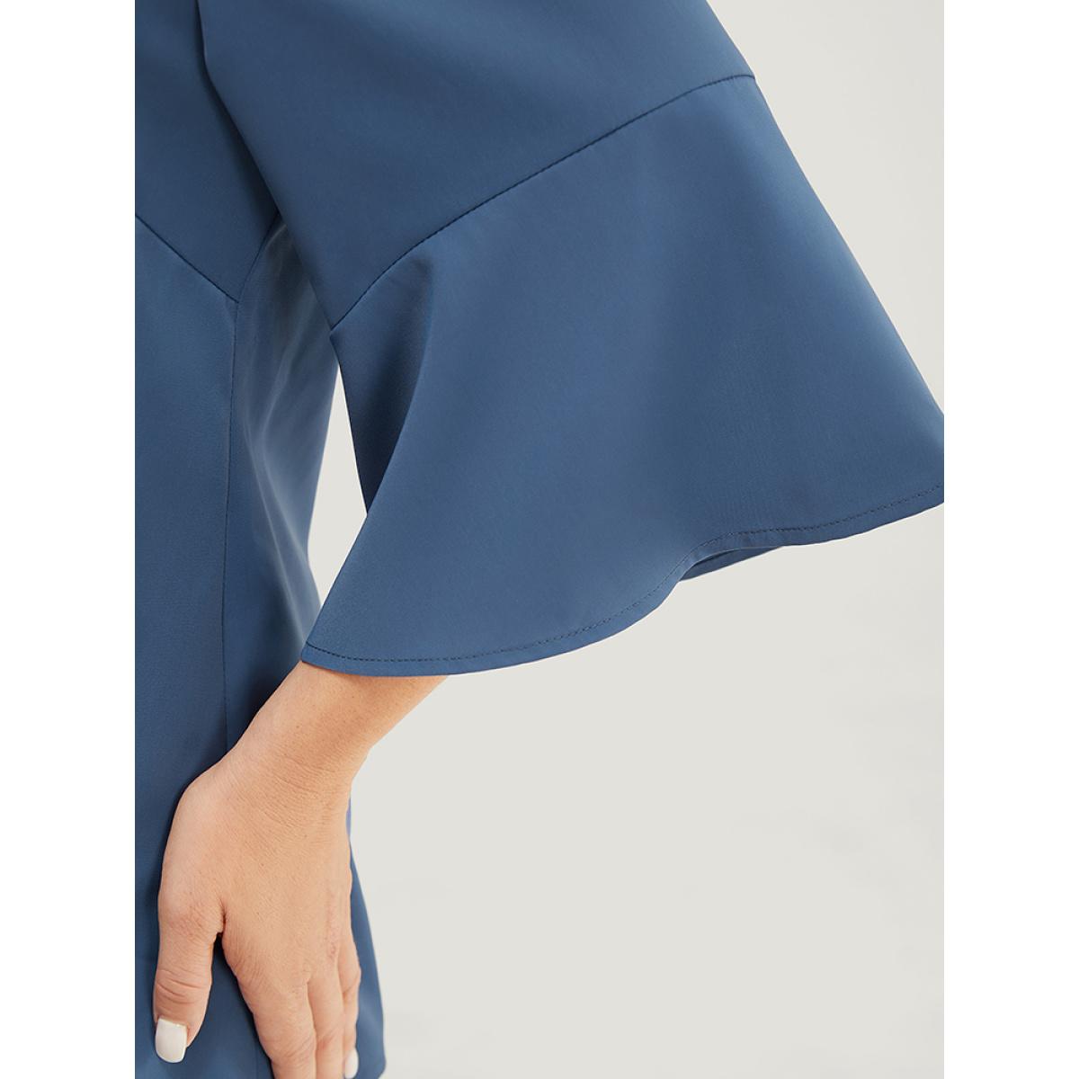 Plus Size Stone Floral Applique Bell Sleeve Blouse Women Elegant Elbow-length sleeve V-neck Dailywear Blouses BloomChic 26/4X Product Image