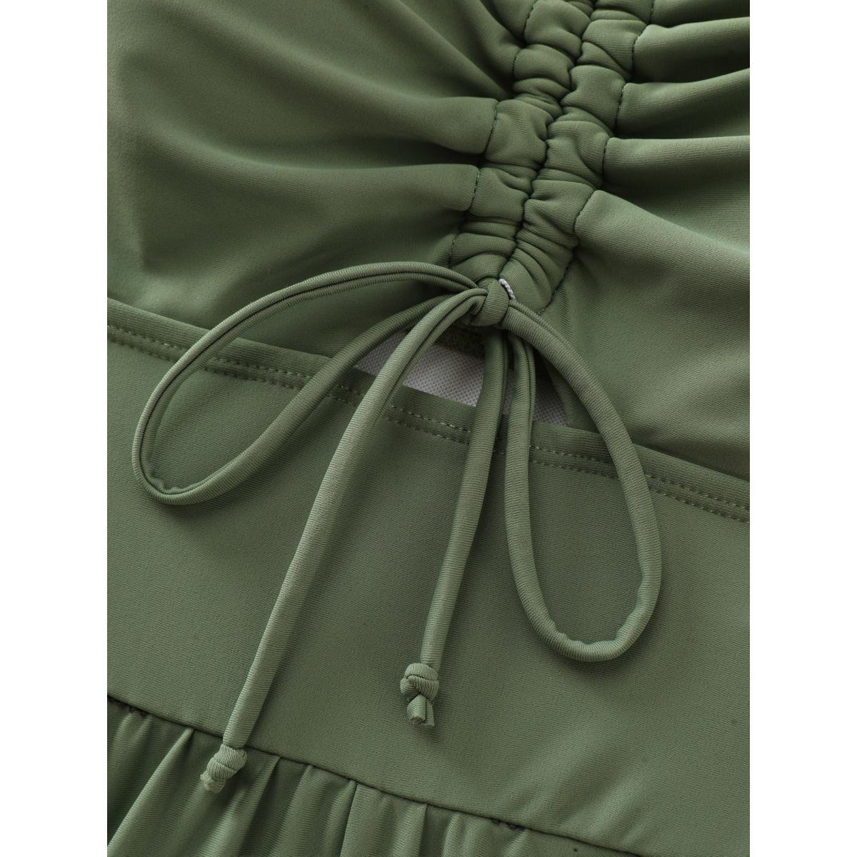Plus Size Cut-Out Drawstring Pockets Swim Romper Women's Swimwear ArmyGreen Resort Gathered Curve Bathing Suits High stretch One Pieces BloomChic 14-16/1X Product Image
