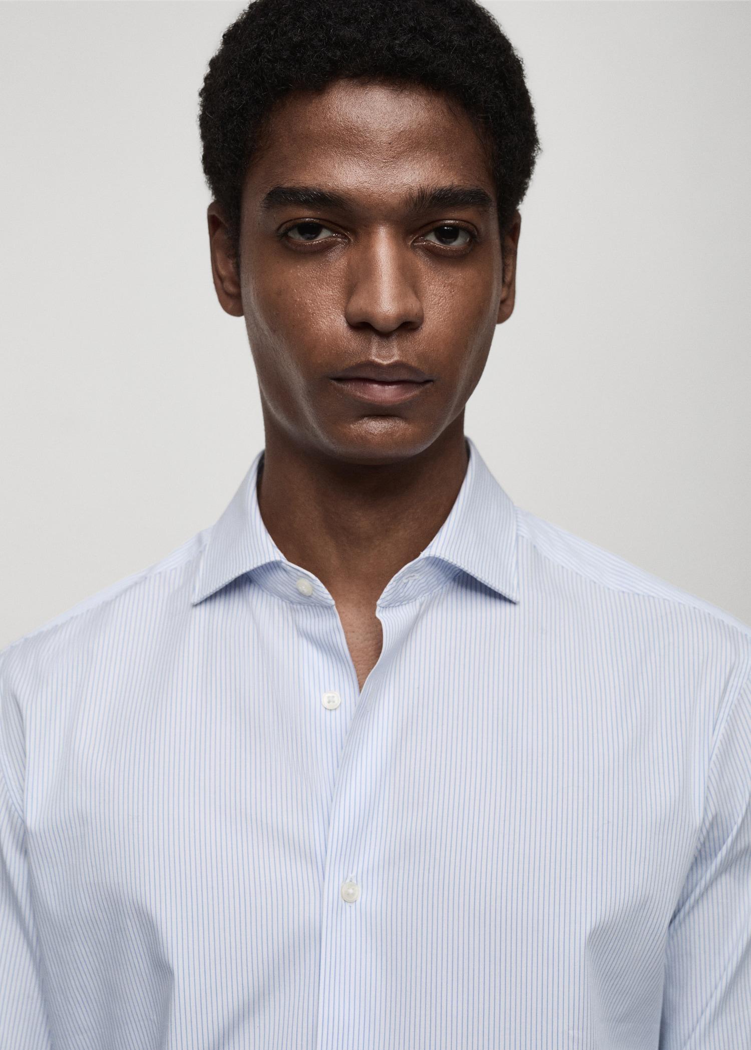 Slim fit striped cotton shirt - Men | MANGO USA Product Image