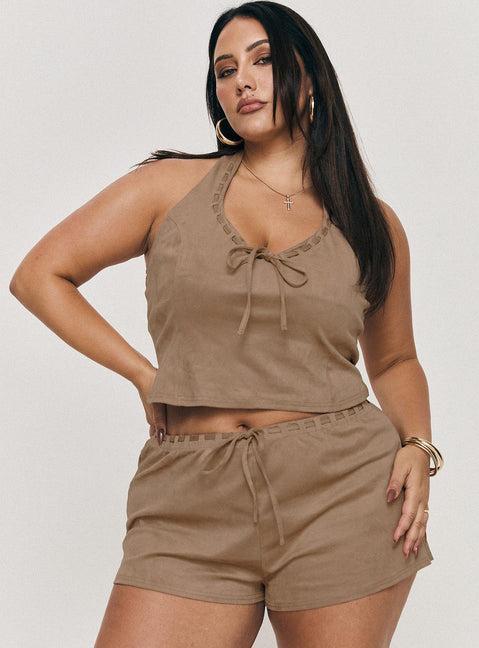 Eternal Youth Faux Suede Short Taupe Curve Product Image