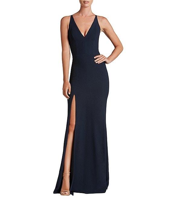 Dress the Population Iris Crepe Plunge V-Neck Thigh High Slit Sleeveless Gown Product Image