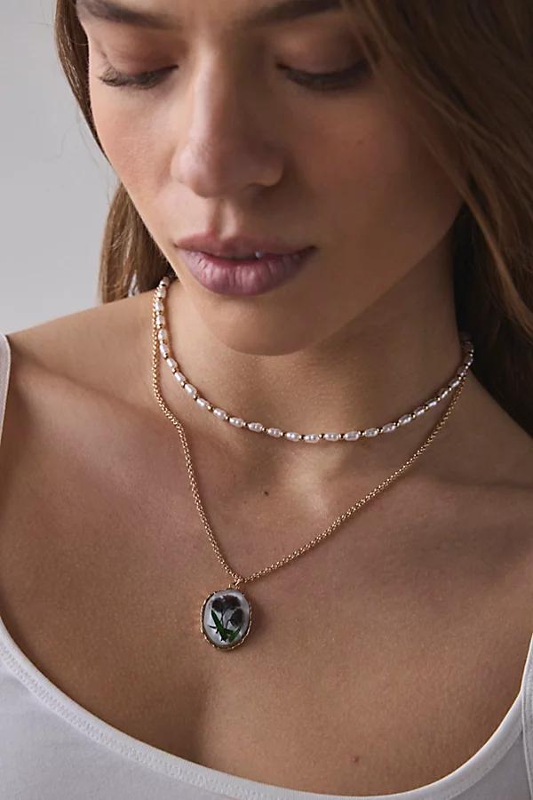 Flora Flower Pendant Pearl Layering Necklace Set Womens at Urban Outfitters Product Image