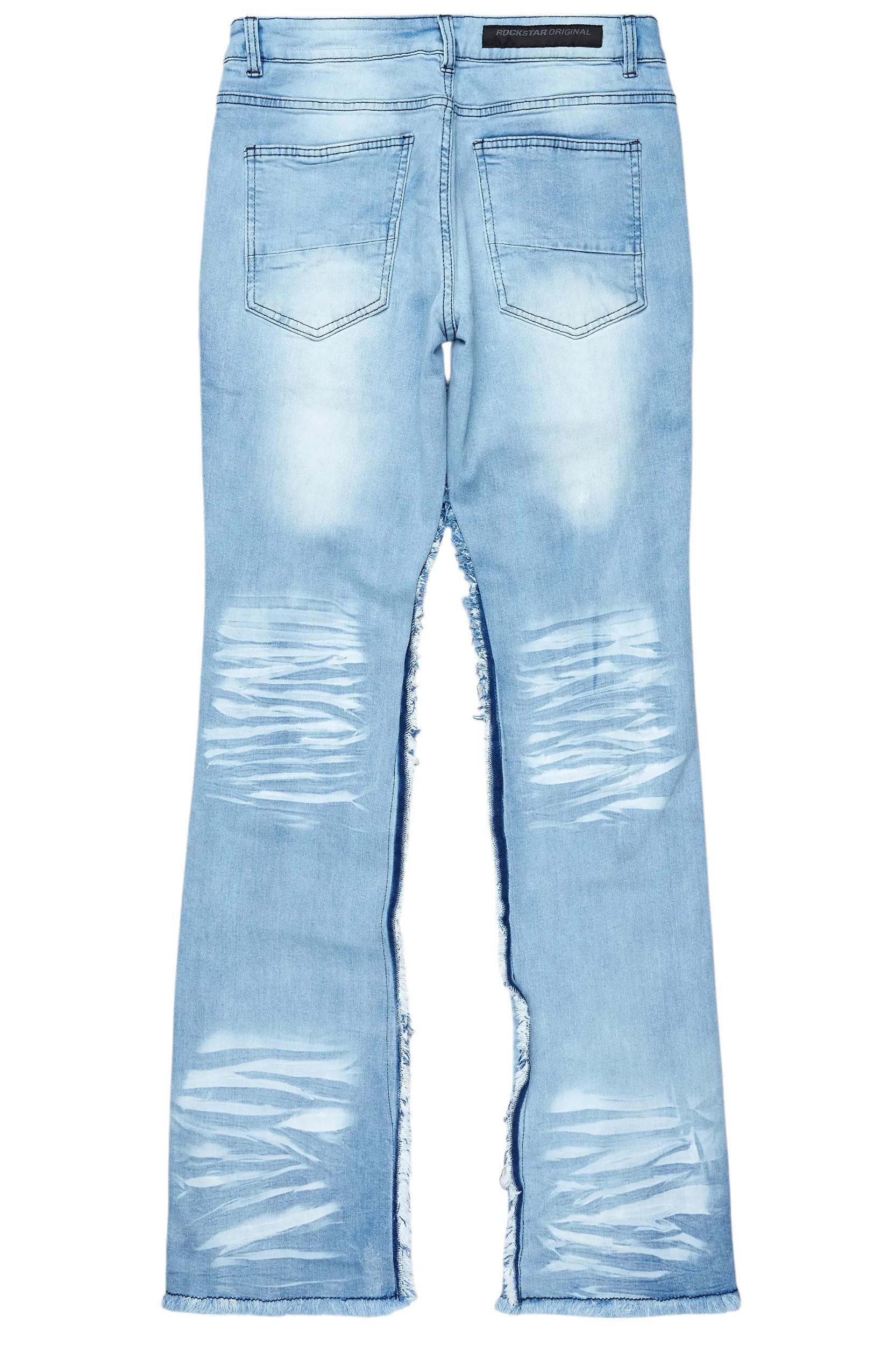 Helios Blue Patchwork Stacked Flare Jean Male Product Image
