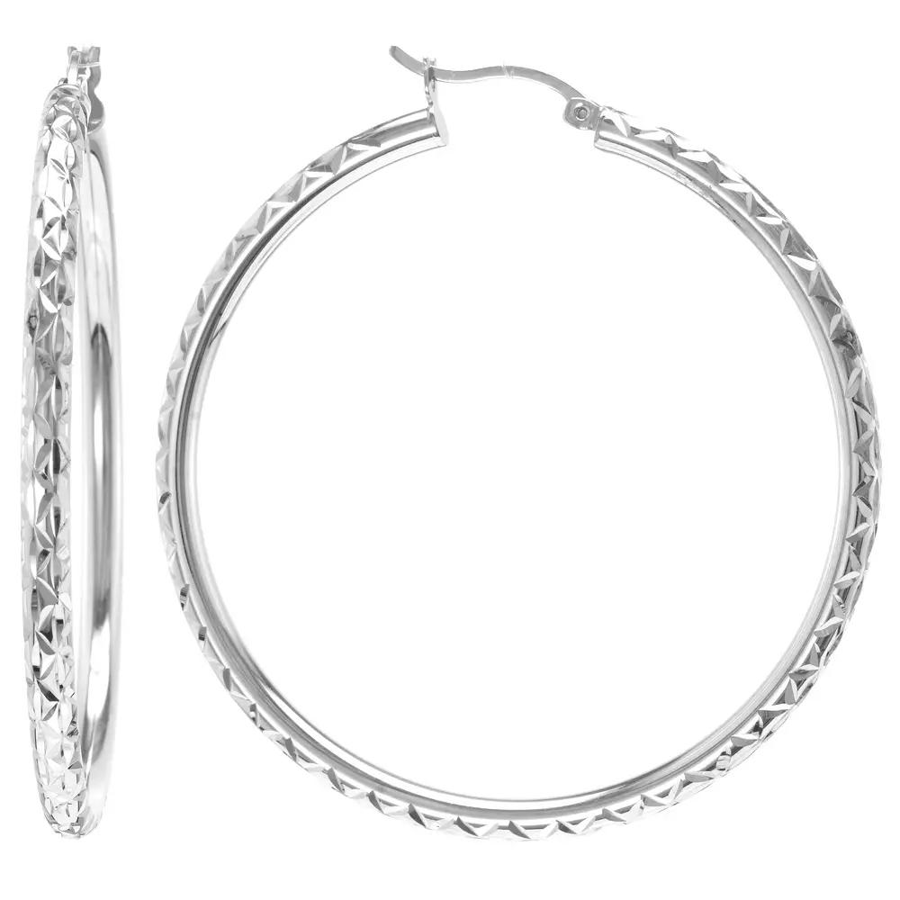 Judy Crowell Sterling Silver Textured Hoop Earrings, Women's Product Image