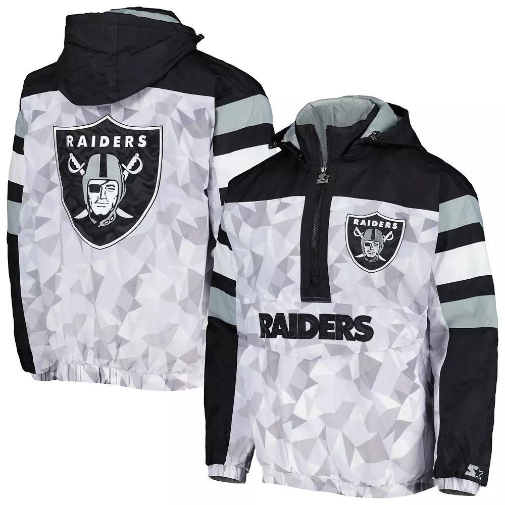 Men's Starter White/Black Las Vegas Raiders Thursday Night Gridiron Raglan Half-Zip Hooded Jacket, Size: Large, Lvr White Product Image