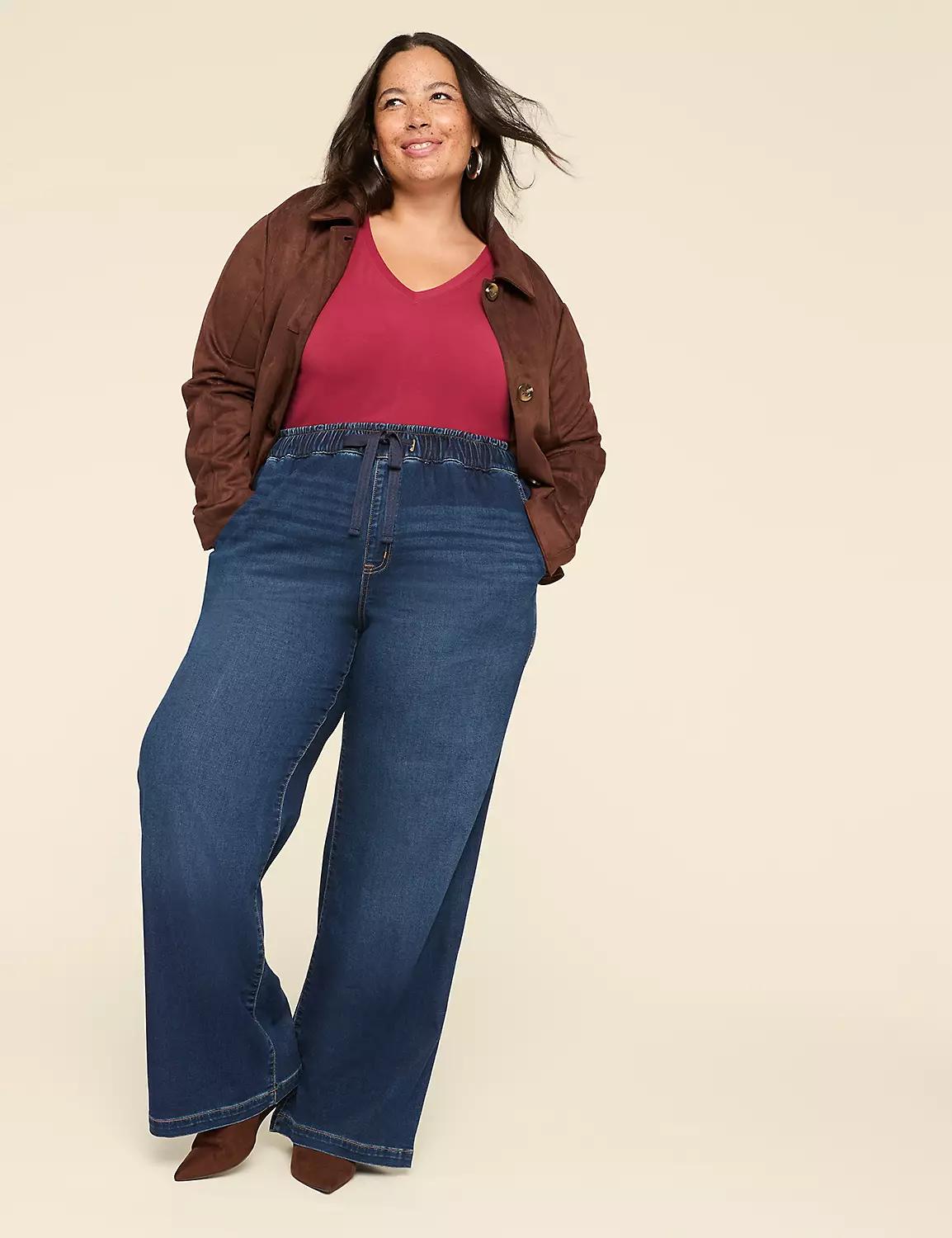 Pull-On Knit Denim High-Rise Wide Leg Jean Product Image