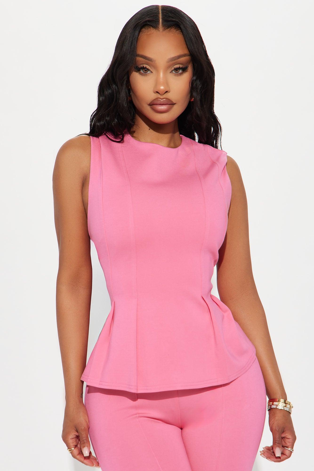 The Mia Double Lined Ponte Peplum Pant Set - Pink Product Image