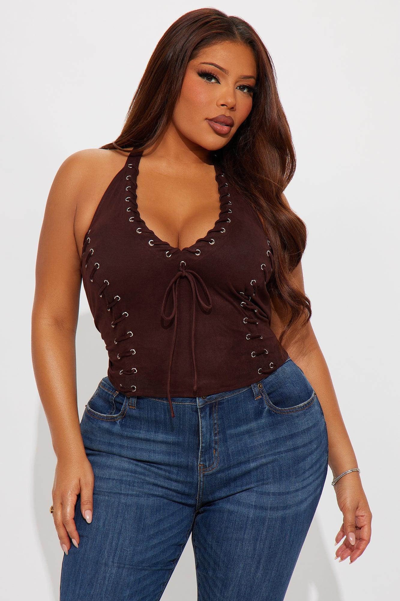Sahara Faux Suede Halter Top - Chocolate Female Product Image