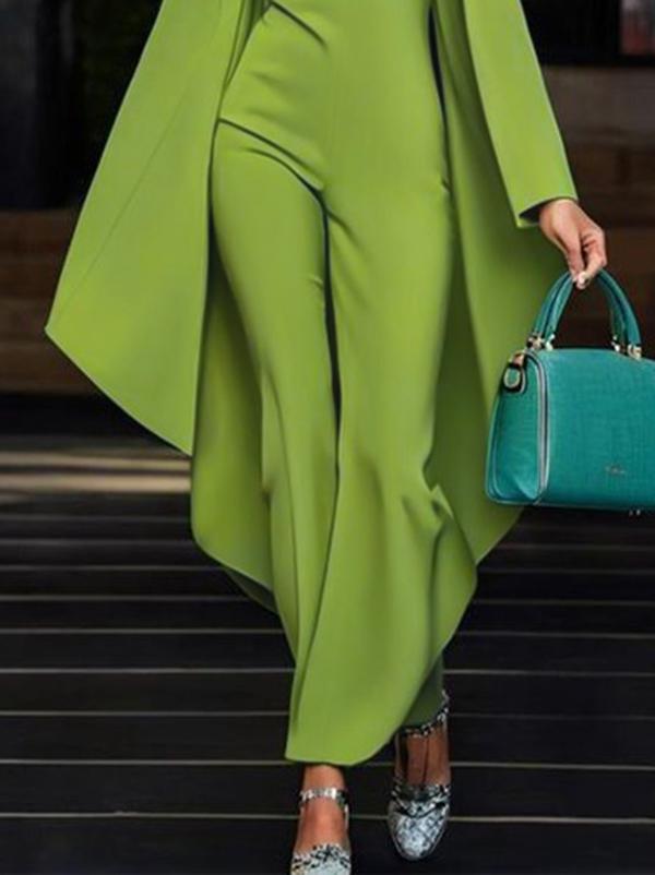 Batwing Sleeves Loose Hollow Solid Color Split-Joint Cold Shoulder Jumpsuits Product Image