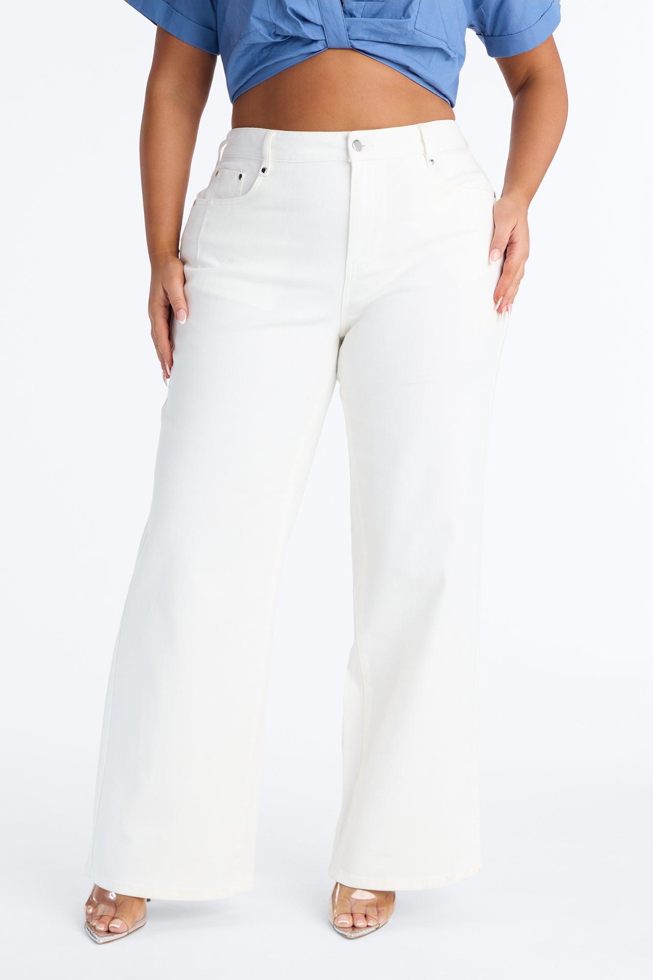 Santorini Studded Stretch Wide Leg Jeans - White Female Product Image