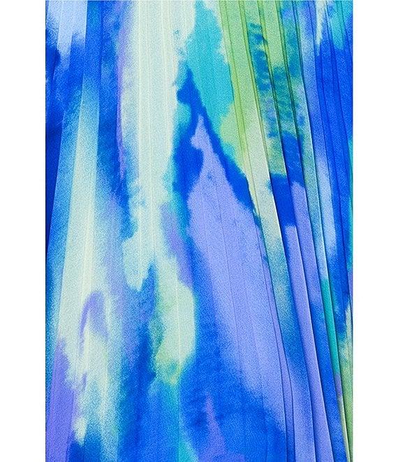 Xscape Abstract Print Pleated Chiffon Halter Neckline Sleeveless Maxi Dress Product Image