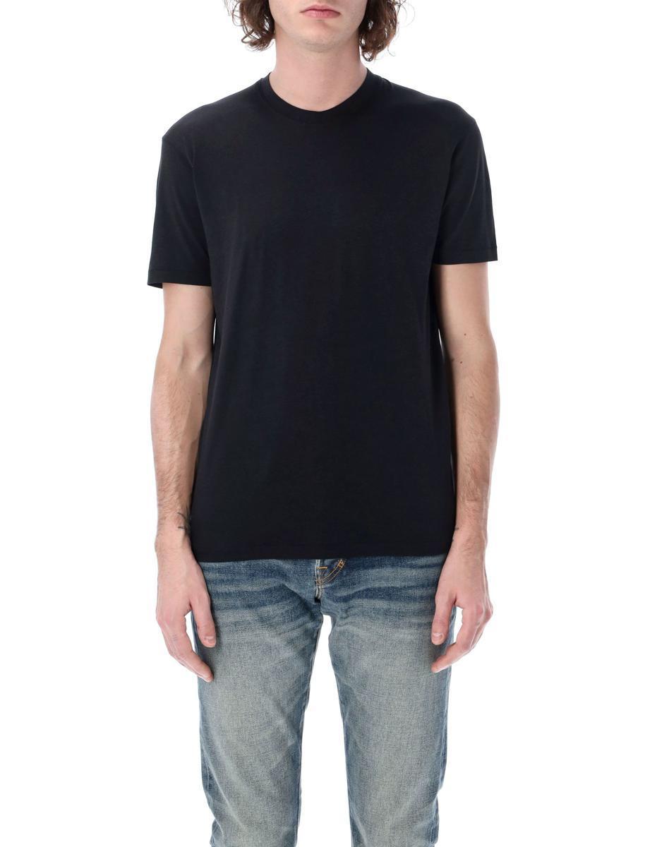 TOM FORD Black Basic Crewneck T-shirt With Tonal Stitching In Cotton Blend Man Product Image