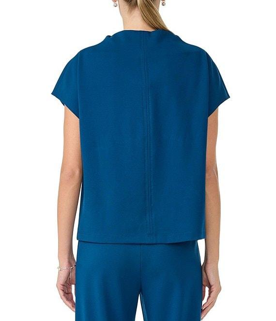 Trina Turk Pavilion Ponte Drape Funnel Neck Cap Sleeve Top Product Image