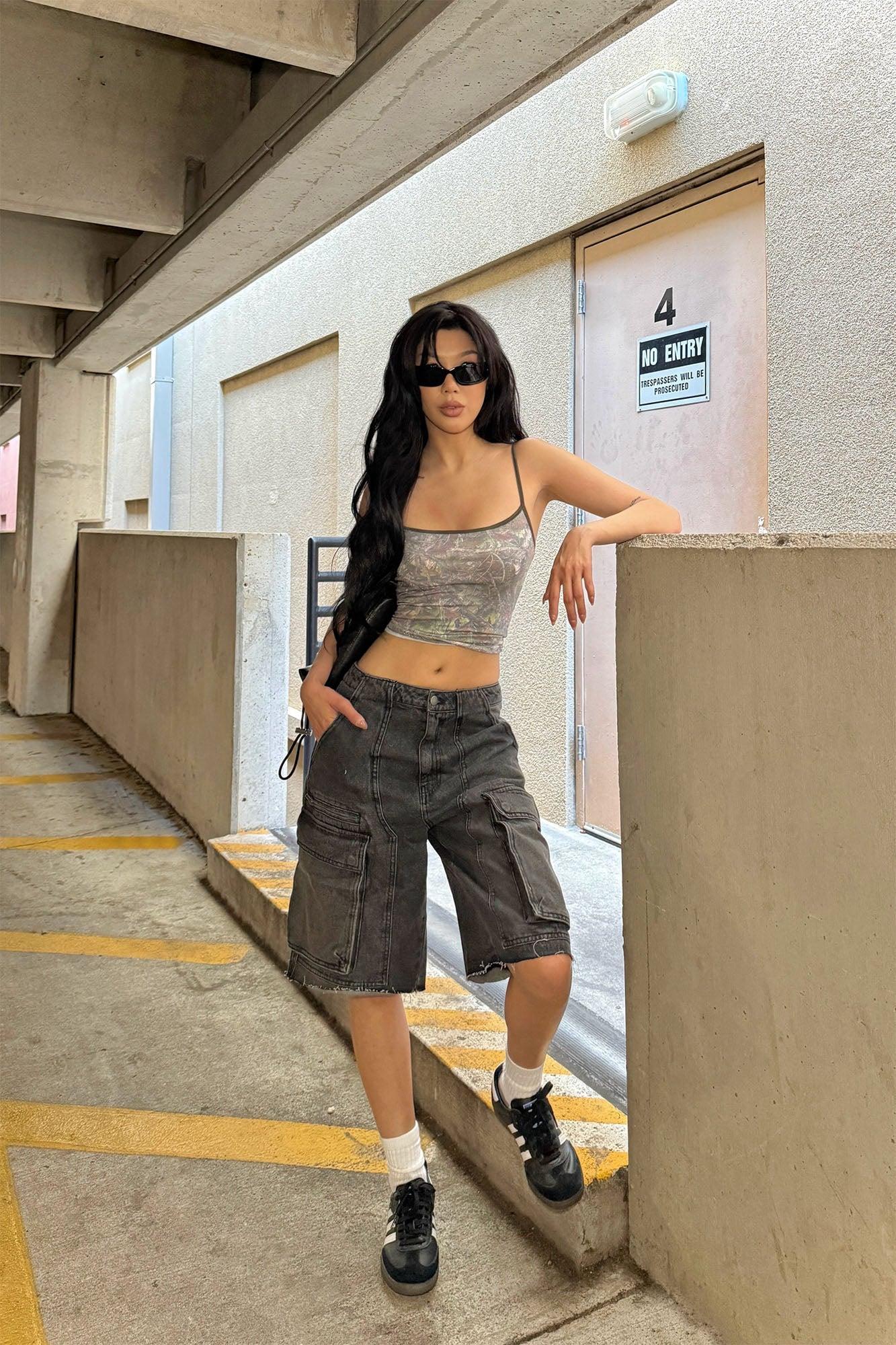 Parker Denim Cargo Jorts - Black Wash Product Image