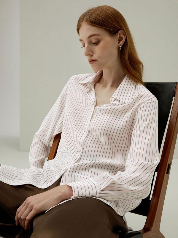 LILYSILK Women's Silk Charmeuse Oversized SOS Shirt, Brown Pinstripe, XXL Product Image