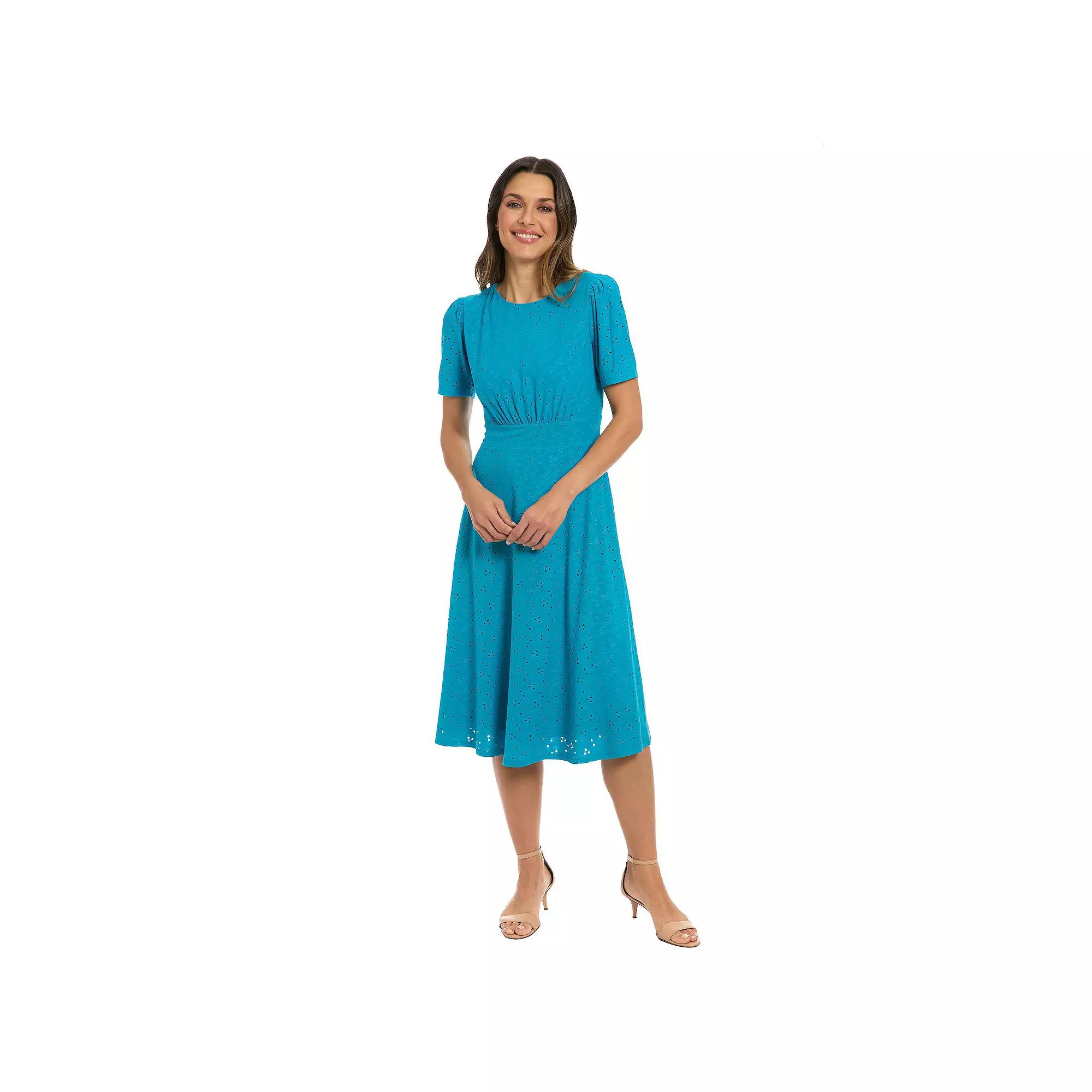 Petite London Times Short Sleeve Eyelet Inset Midi Dress, Women's, Size: 10 Petite, Blue Product Image