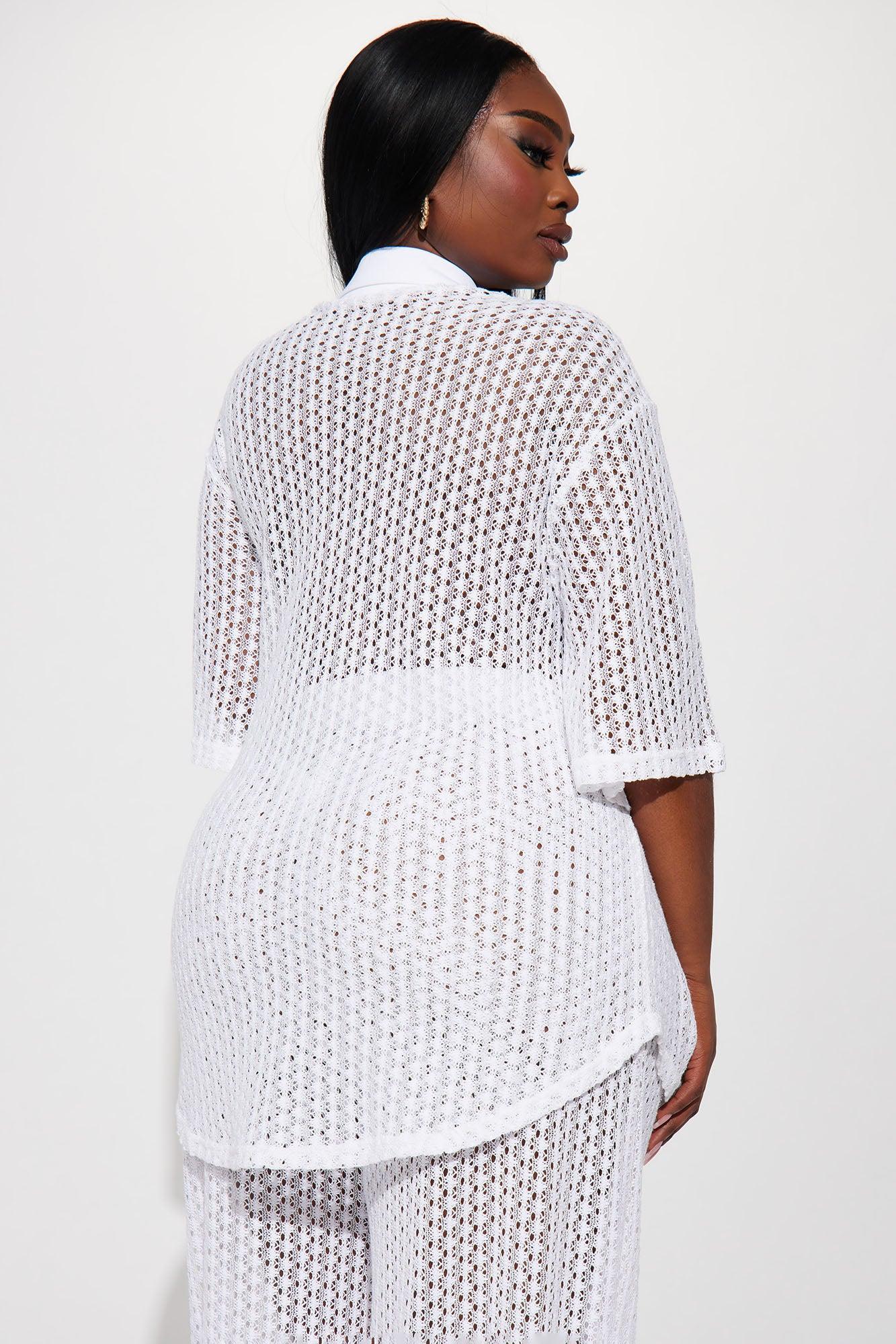 Abby Button Up Swim Cover Up Top - White Product Image