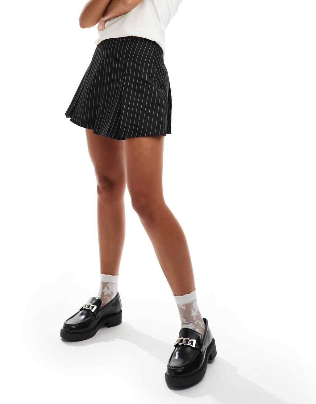 Reclaimed Vintage tailored skort in black pinstripe Product Image