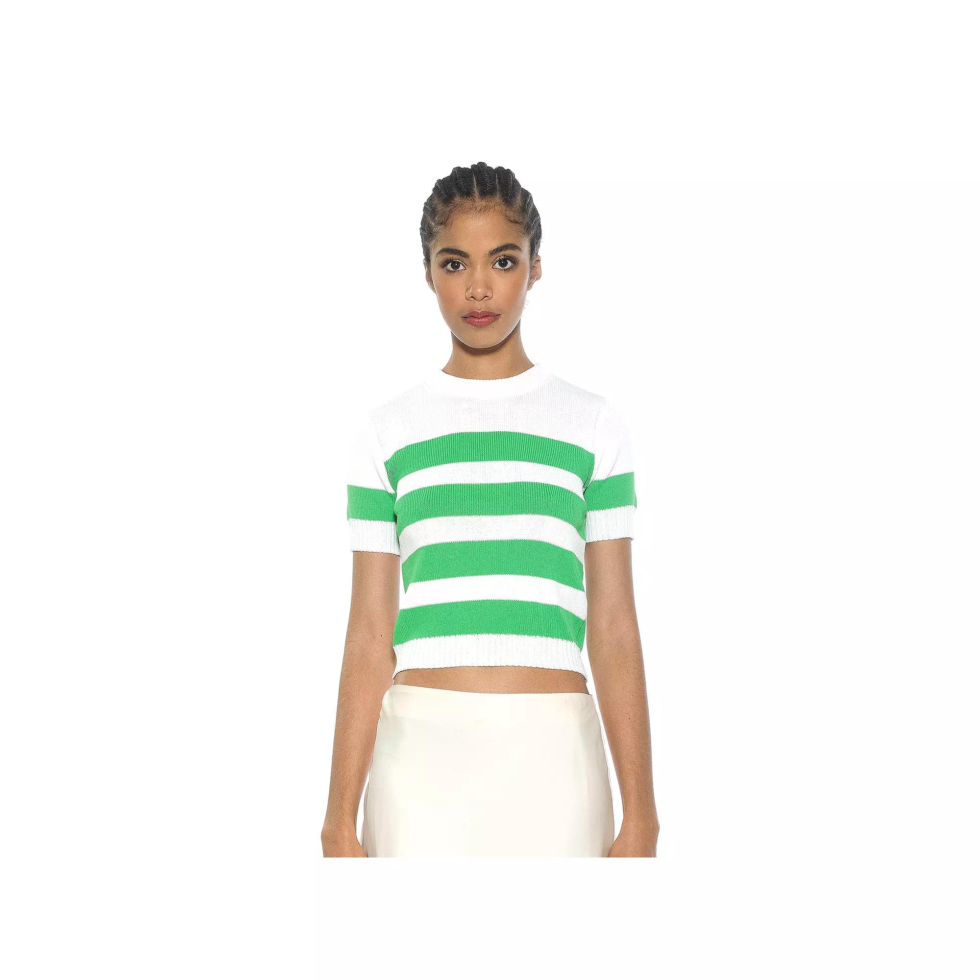 Women's ALEXIA ADMOR Pat Classic Knit Stripped Top, Size: Small, Ivory Green Product Image