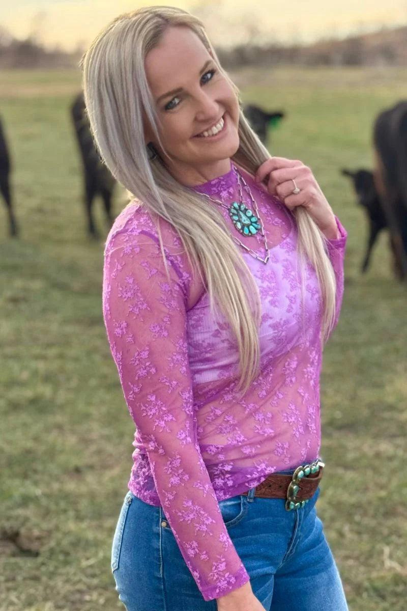 Sterling Kreek Purple Skies Lace Top Product Image