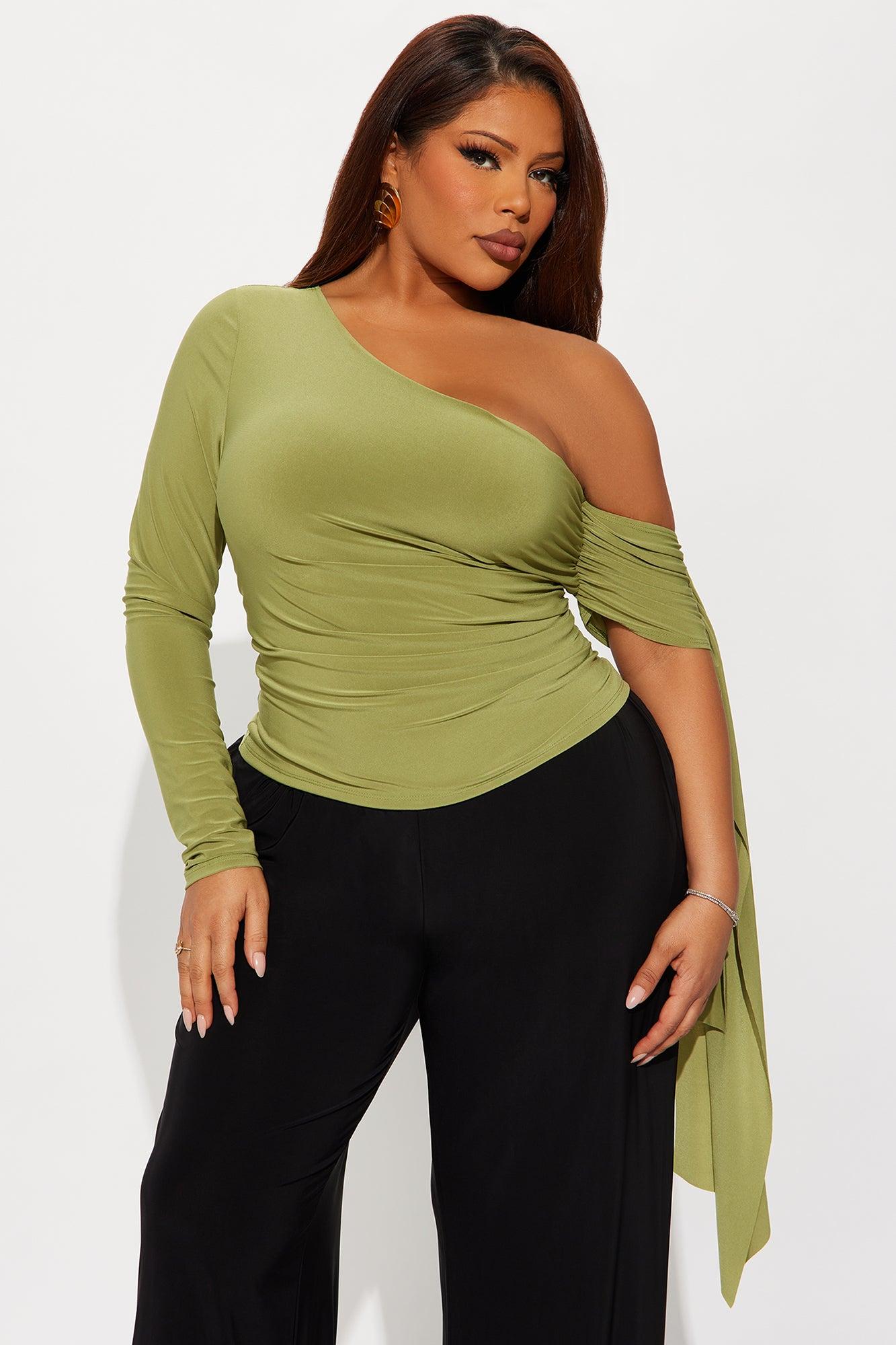Paola Ruched Off Shoulder Top - Sage Female Product Image