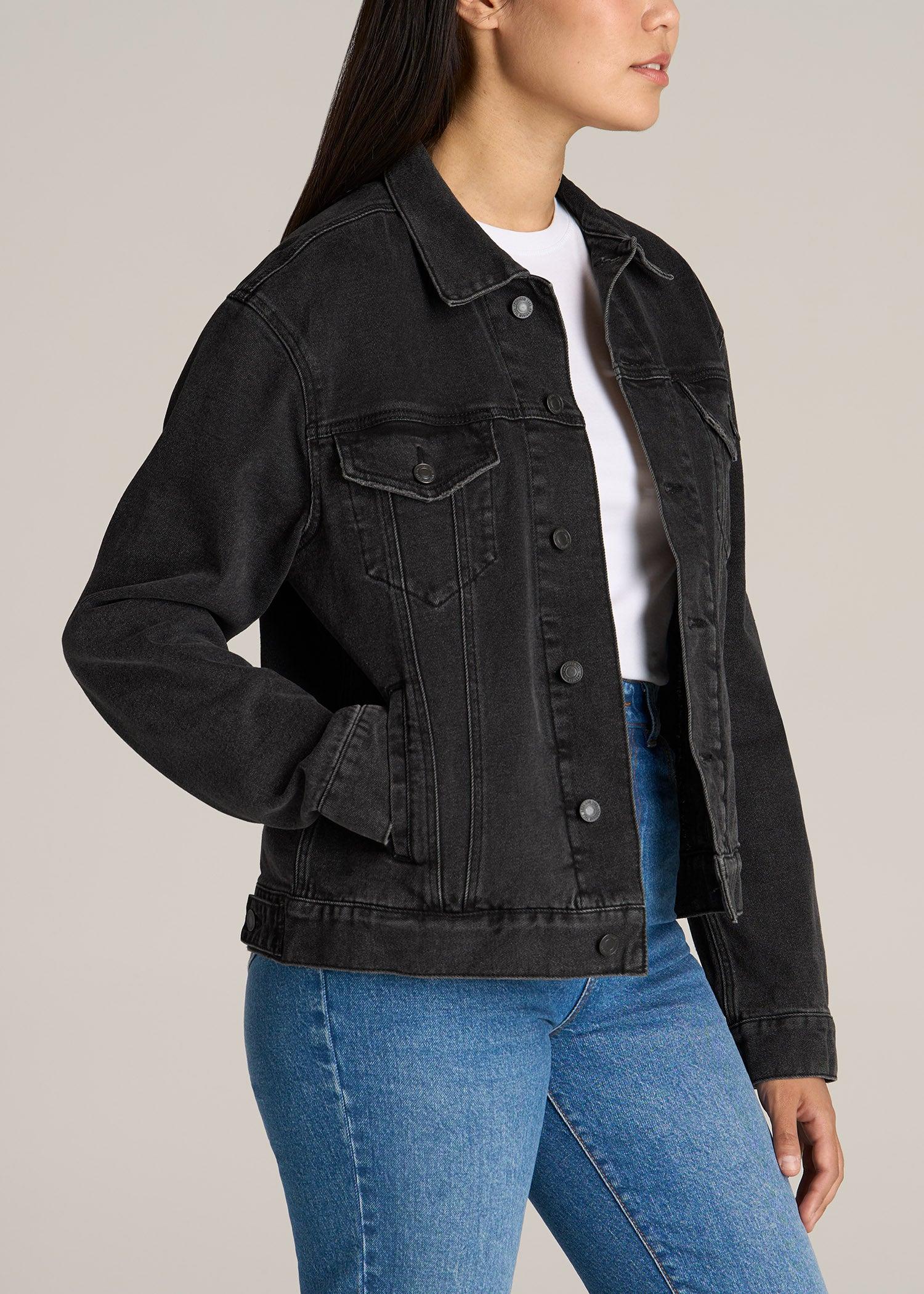 Women's Relaxed Denim Jacket for Tall Women in Black Stone Wash Female Product Image